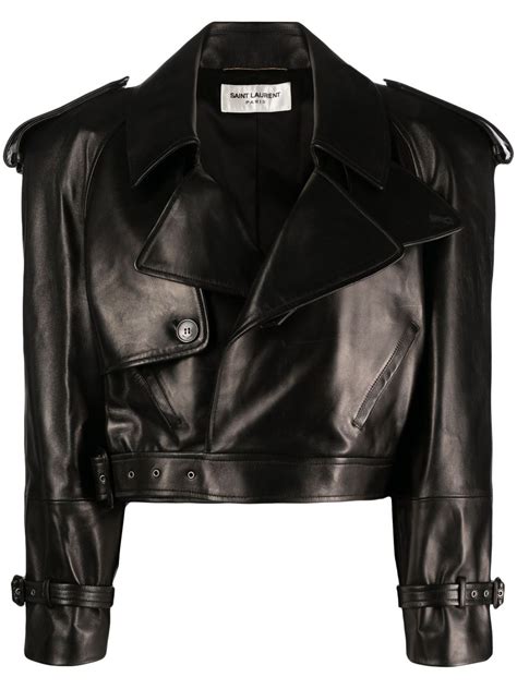 ysl crop moto jacket|Saint Laurent Cropped Moto Leather Jacket .